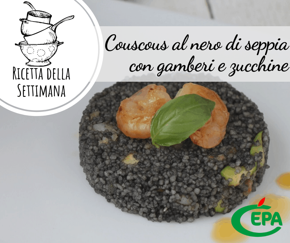 Couscous al nero di seppia con gamberi e zucchine